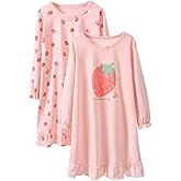BANGSAUR Girls' Dress Cotton Homewear, Princess 2-Pack Dresses 3-12 Years