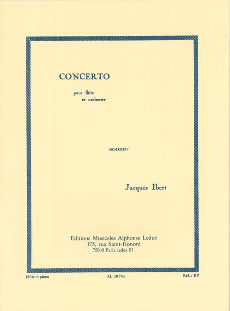 Jacques Ibert: Concerto for Flte and Orchestra (Flte/Piano)