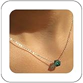 Vacaonio Boho Aurora Crystal Pendant Necklace Green Square Crystal Necklace Chain Crystal Cube Necklace Choker Silver Cube Choker Necklace Jewelry for Women