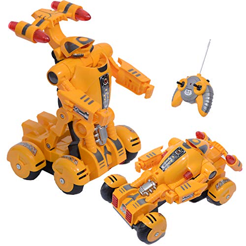YARMOSHI- Remote Control Car Robot Toy. 1 Button Does Battle Dances, Flashing Lights, 8.7x5.3x4.3 Inches. RC Toy for Kids 4+. (Yellow) - Thumbnail 2