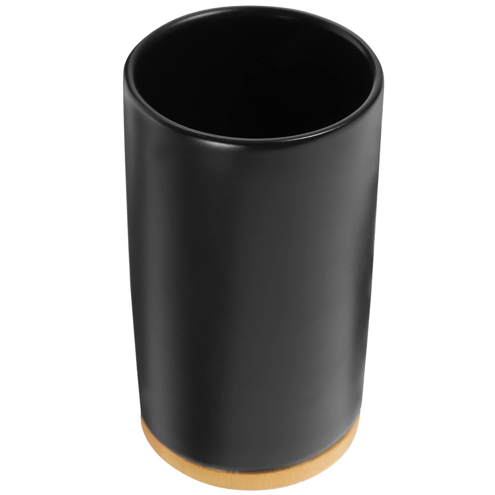 Alipis Ceramic Mouthwash Cup with Bamboo Coaster 5 Inch Black Tumbler for Bathroom Oral Care and Drinking Water Coffee Juice