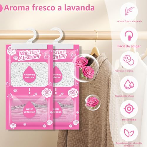 Boadw 10 x 230g Hanging Dehumidifier with Fragrance, Moisture Absorbing Closet for Basements, Bedrooms, Bathrooms, Anti-Moisture, Anti-Mildew, Deodorizing Deodorizing Bag - Rose Scent