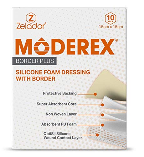 Silicone PU Foam Dressing (Moderex Border Plus) with Border and Optisil Silicone Contact Layer (15x15cm x 10)