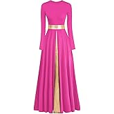 ELLYDOOR Women's Praise Dance Dress Metallic Waistband Long Swing Liturgical Worship Church Robe Dress Lyrical Dancewear