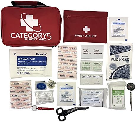 Red First Aid Kit 2 in 1 Emergency Compact 109Pcs Outdoor Survival Kits Medical Supplies Trauma Bag for Outdoor Sports, Home Family, Travel, Car, Workplace, Adventures and so on