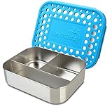 LunchBots Trio Stainless Steel Snack Container, 3 Section, Stainless Steel Lid, Aqua Dots Cover, Dishwasher Safe