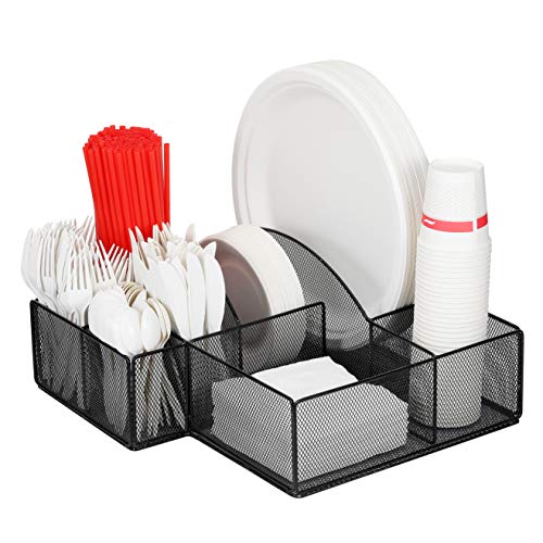 Cutlery Utensil Holder - Organizer Caddy for Cups, Forks, Spoons, Plates, Napkins, Condiments and More - Mesh Holder is Excellent for Silverware Organization, Home and Kitchen Décor
