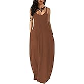 Fussangshu Women's Summer Maxi Dress Long Dress Casual Boho Sleeveless Strap Smocked Tiered Long Beach Sun Dresses