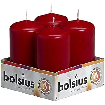 BOLSIUS Tray of 4 Red Pillar Candles - 7 Long Burning Hours Candle Set - 1.60 inch x 2.40 inch Dripless Candle - Perfect for Wedding Candles, Parties and Special Occasions