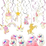 Ginkago 40 PCS Unicorn Party Supplies Decoration 30 Hanging Swirls & 10 Unicorn Balloons for Kids Unicorn Theme Birthday Party Favors Girls Gift