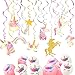 Ginkago 40 PCS Unicorn Party Supplies Decoration 30 Hanging Swirls & 10 Unicorn Balloons for Kids Unicorn Theme Birthday Party Favors Girls Gift