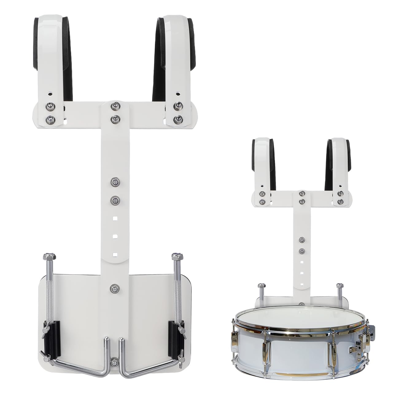 Milisten Adjustable Marching Snare Drum Harness - Aluminium Alloy Dru m Carrier for 10" to 14" Snare Drums - Lightweight Professional Percussion Accessory for School Bands & Parade - White