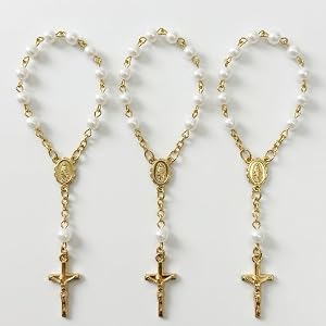 Chaf5dox 3 Pack Gold White Pearl Car Rosary Catholic Rearview Mirror Charm | Elegant Religious Gift Confirmation Present Smoo