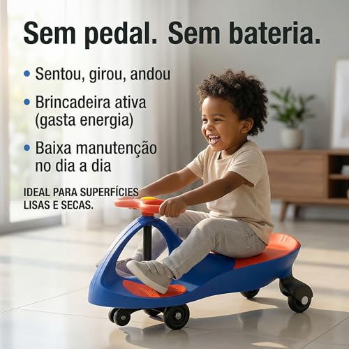 Carrinho de Rolimã Infantil Gira Gira sem Pedal URBANIUS, Volante 360° e Estrutura Reforçada – Certificado pelo INMETRO, 3+ Anos (Azul e Laranja)