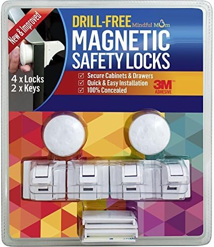 NEW &amp; IMPROVED! - 2 Keys &amp; 4 Locks - Drill-Free Magnetic Safety Cabinet &amp; Drawer Locks - Super Strength 3M Adhesive for Baby Proofing - Easy Tool-Free Installation