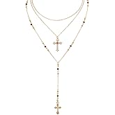 Eigso 3 Layers Gold Crucifix Cross Necklace for Women Charming 14K Gold Rhinestone Necklaces for Woman Man