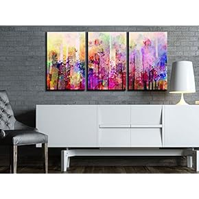 3 Piece Canvas Wall Art - Abstract Colorful Splash Artwork - Modern Home Art Stretched and Framed Ready to Hang - 16"x24"x3 Panels