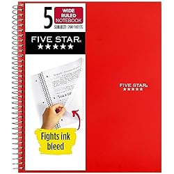 Five Star Spiral Notebook, 5 Subject, Wide Ruled