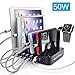 USB Charging Station,Asltoy 50W 6 Ports Charging Station Multiple USB Charger Desktop Charging Stand Organizer Cell Phone Docking Station (6 Ports Black)