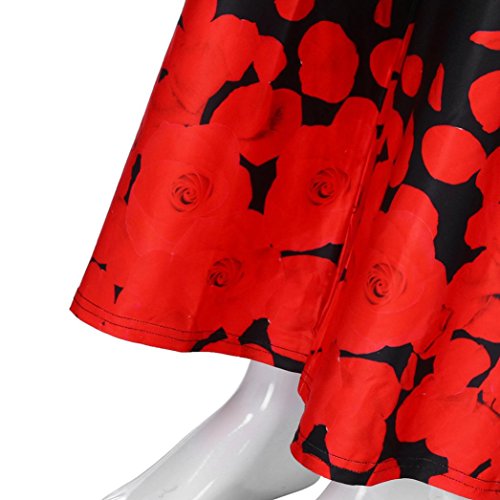 ManxiVoo Womens Plus Size Casual Wide Leg Trousers Pants Fashion Rose Petal Printed Loose Pants (XXXXXL, Red) - Thumbnail 4