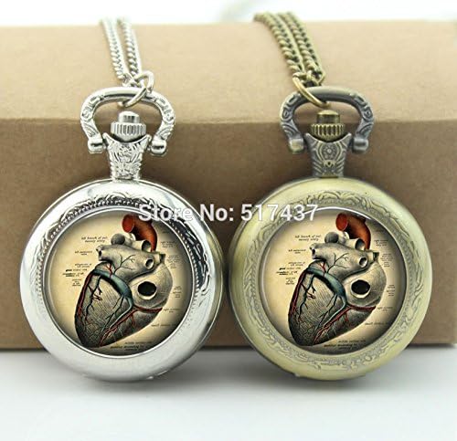 Pretty Lee Anatomical Heart Pocket Watch Floating Glass Lockets Necklace Style Retro Vintage Pocket Watch Necklace