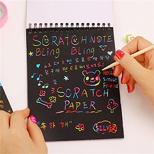WYBS Kids Rainbow Colorful Scratch Art Kit Magic Drawing Painting Paper Notebook Gift - Thumbnail 4