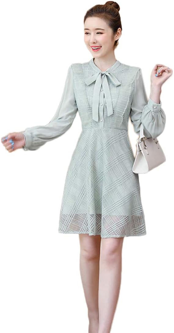 Amazon Yuanyuan 秋物ワンピース 秋物ワンピース ワンピース 長袖ワンピース長袖 アボカドグリーンワンピース シフォンワンピース 女性 小さな香り Aラインワンピース スカート ワンピース チュニック 通販