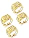 LOLIAS 3-4 Pcs Gold Bless All Men's Gold Plated Kanji Ring Rich Luck Wealth Set Size Adjustable