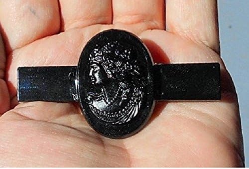 Antique Black Jet Glass Cameo Bar Brooch.