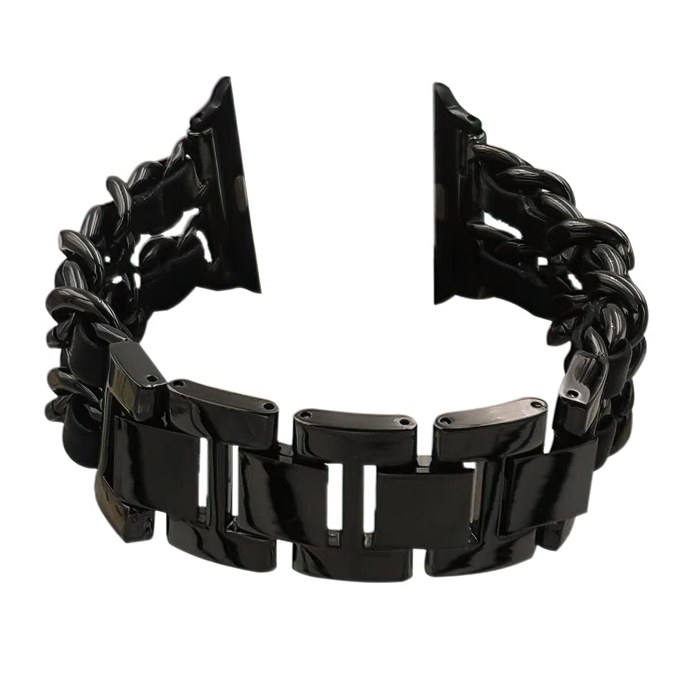 MaKTech Cowboy Style Bracelet Alloy Winding Leather Band Compatible with Apple Watch Series 7/6/SE/5/2021 (46mm/45mm/44mm/49mm,Black/Black)