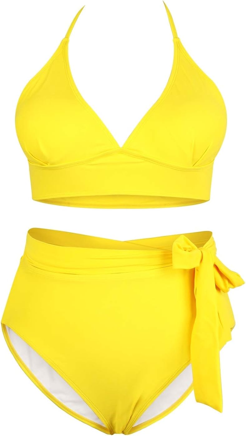 outlet online Women's 2 Pieces Plus Size Swimwear High Waist Halter Bikini Swimsuits Bright