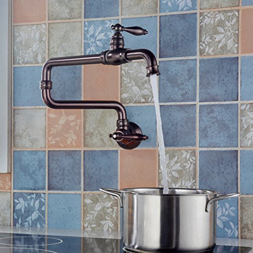 SonTiy Pot Filler Faucet Wall Mount Kitchen Faucet, Folding Double Joints Venetian Bronze Pot Fillers, Coffee Antique Brass Farmhouse Wall Sink Faucet Kit 26"