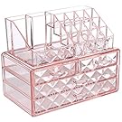 Ikee Design Pink Diamond Pattern Jewelry & Cosmetic Storage Display Boxes Two Pieces Set.