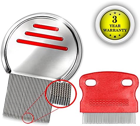 AHN Lice Comb Kit Head Brush for Louse Treatment Best Set Terminator Removing Louse and Nits for all Different Types of Hair (2 Red)