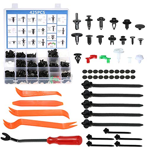 Negaor 460Pcs Plastic Fasteners Kits & Trim Removal Tool Retainer Clips Rivet Nut Car Push Pin Rivet Fasteners Trim Panel Body Moulding Clips Compatible with GM Ford Toyota Honda Chrysler DC1