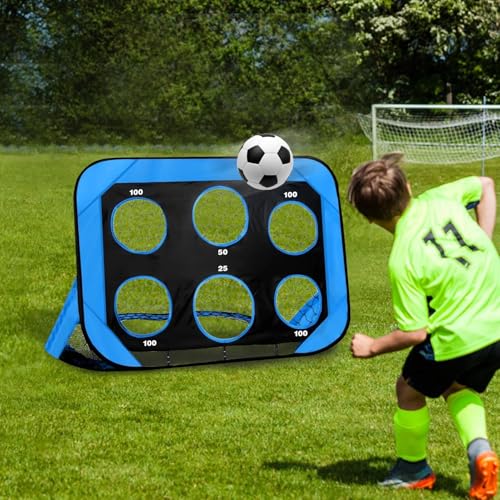 PINGWGO Portable Football Goal Net, 4-in-1 Football Training Set with Carry Bag, Foldable Mini Soccer Goal Net for Kids, Blue and Black, Multi-Mode Goal Post, Easy Assembly
