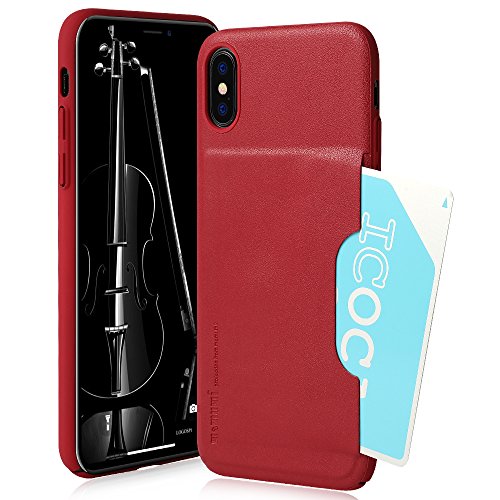 memumi for iPhone X Case, Slim Card Pocket Back Cover Advanced Slip Resistant/Shock Resistant Protective Leather Case with 1 Card Slots Holder Compatible with iPhone X 5.8" - Red