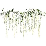Ling's moment Artificial Greenery Foliage Garland 5.5FT, Real Touch 21pcs Mixed Plastic Hanging Basket Plants Vine Curtain - Eucalyptus Willow Fern Wisteria, for Wedding Backdrop, Mantel, Tablescape