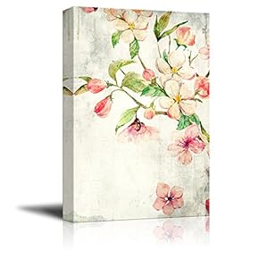Canvas Wall Art - Watercolor Painting Style Pink Cherry Blossom on Branch - Giclee Print Gallery Wrap Modern Home Art Ready to Hang - 12x18 inches
