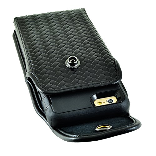 Law Enforcement Rugged Police Basketweave Genuine Leather Vertical Duty Belt Case with Snap
