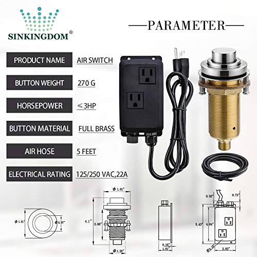 SINKINGDOM SinkTop Air Switch Kit (Long Full Brass Button) for Disposal