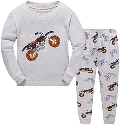 Little Boy Motorcycle Pajamas 2 Piece Cotton Pants Pjs Set for Kids (Grey,4T)