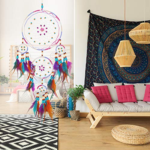 image for SIKEMAY Colorful Dream Catcher - Handmade Exquisite Feather Beaded Lar