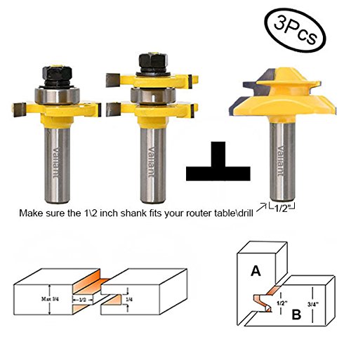 Valiant Tongue and Groove Router Bit Tool Set Â½   Shank With 45Â° Lock Miter Bit Â½   Shank - Solid Steel, Anti Kickback Design, Easy Operation - For Doors, Tables, Shelves, Walls, DIY Woodwork & More