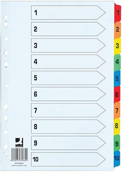 Q-Connect 1-10 Index Extra Wide Reinforced Multi-Colour Tabs KF76984