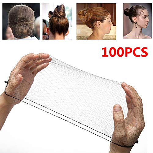 100PCS 18" Nylon Hair Net Hair Nets Hairnets Elastic Edge - Stretch to Fit Lightweight and Latex Free One Size Fits All(18 inch,Black)