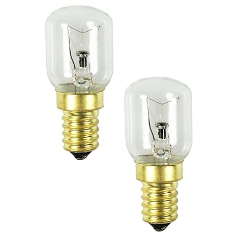 COM-FOUR® 2x Backofen-Lampe bis 300 Grad, klar, Herd-Glühbirne 25W, E14, SES, 230V, EEK=E - [Energieklasse E] (02 Stück - 25W