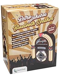 ClearClick Jukebox   Luces para altavoz (Bluetooth, entrada auxiliar, estilo retro, hechas a mano, madera)