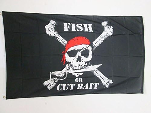 AZ FLAG, Fish Or Cut Bait Pirate Red Bandana Flag, 3x5 Ft, 100D Polyester Skull Pirates Banner with Two Metal Grommets