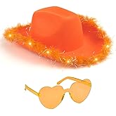 Funcredible Light Up Cowboy Hat and Glasses – LED Cowgirl Hat with Feathers – Cowgirl Costume Accessories for Women